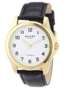 Uhren Handaufzug: Regent Herren-Armbanduhr XL Analog Handaufzug Leder